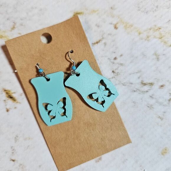 Handmade Jewelry - Handmade Turquoise Scentsy Bar Shaped Earrings with Butterfly Cutout